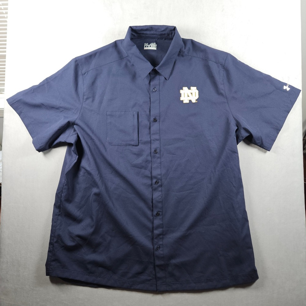 Under Armour Notre Dame Fighting Irish Shirt Mens 4XL Loose Blue SS Button Up